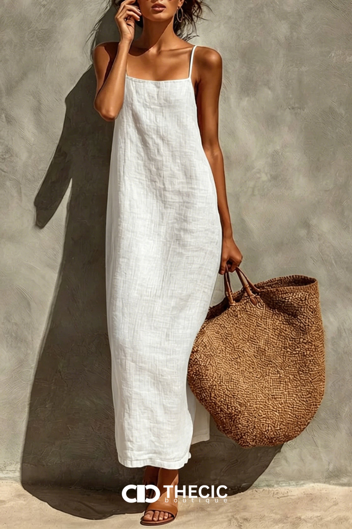 Resort Linen Blend Spaghetti Strap Maxi Dress