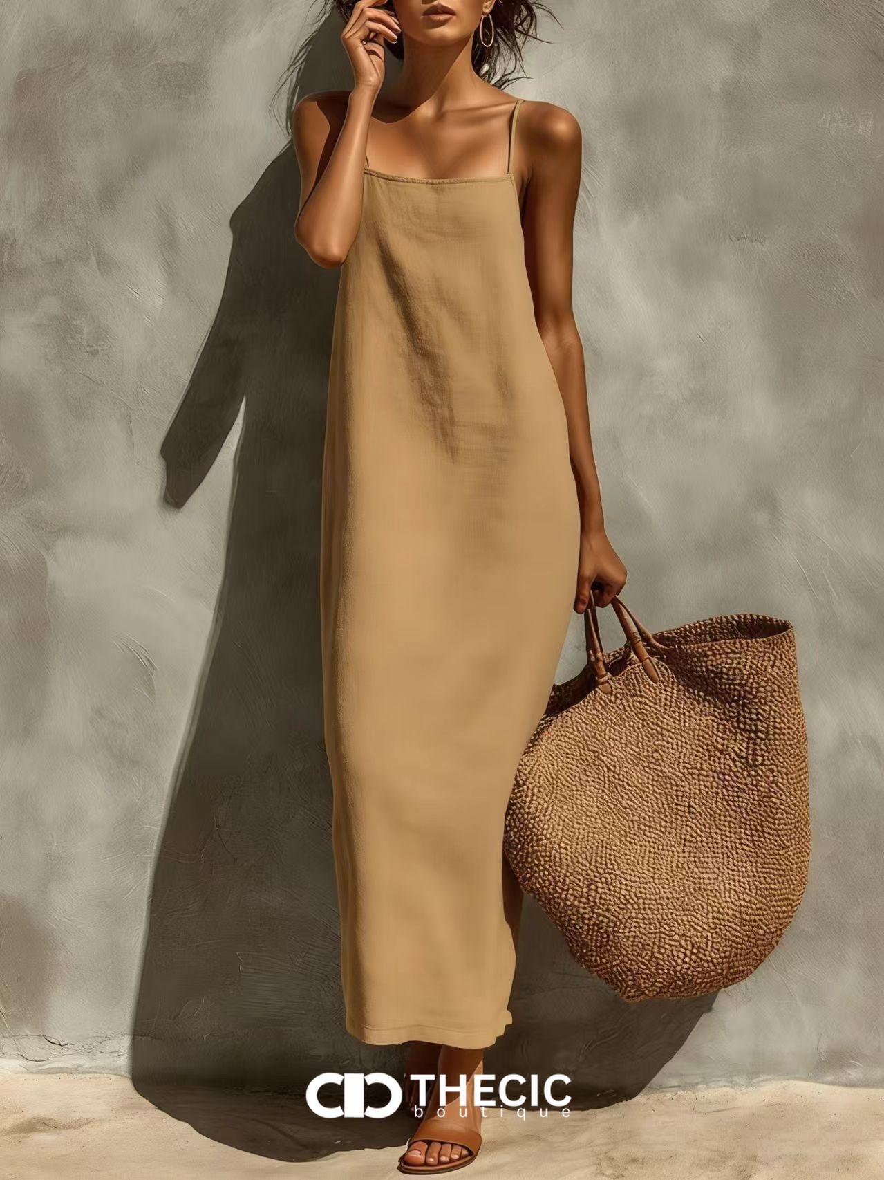 Resort Linen Blend Spaghetti Strap Maxi Dress