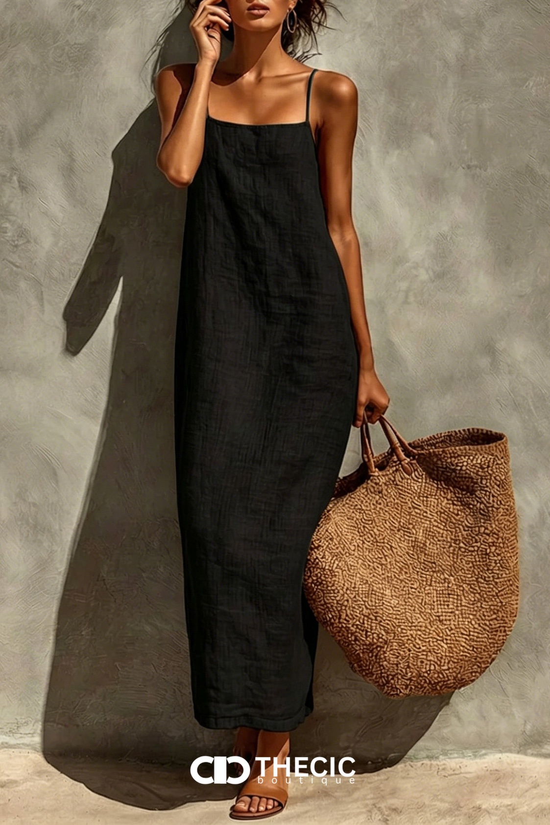 Resort Linen Blend Spaghetti Strap Maxi Dress
