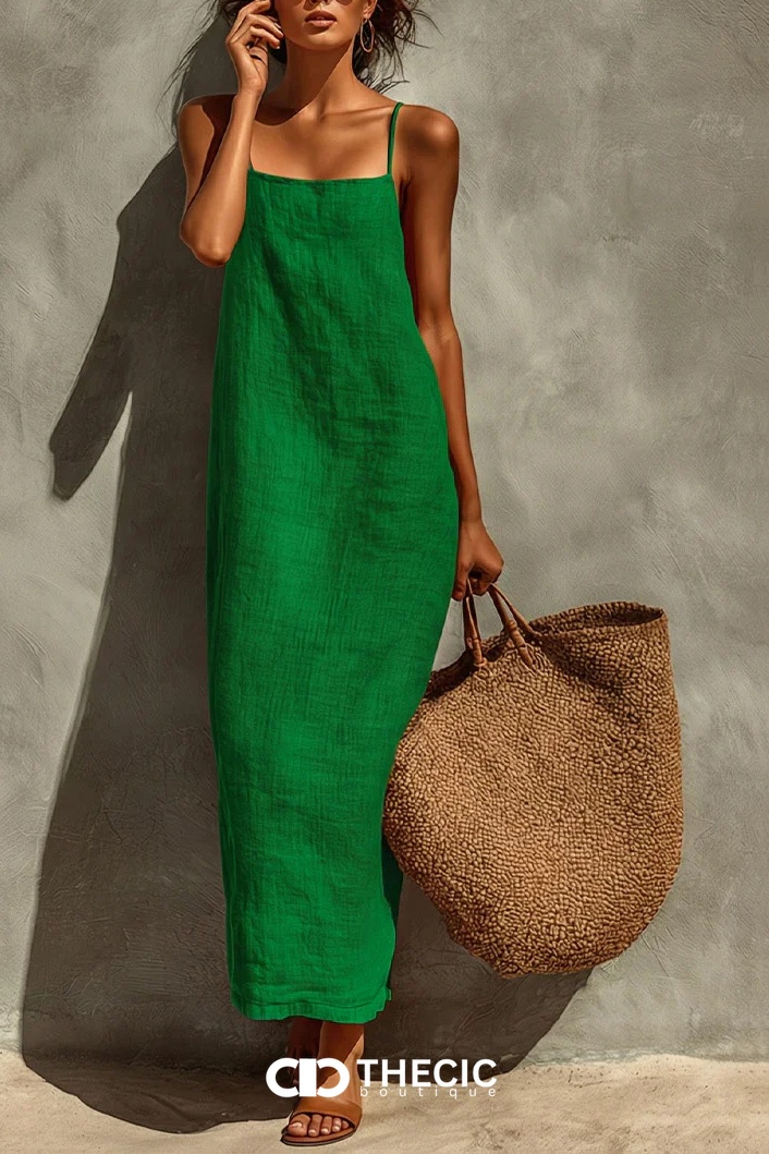 Resort Linen Blend Spaghetti Strap Maxi Dress