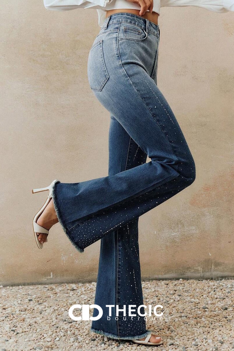 Rhinestone Embellished Gradient Wash Flare Jeans