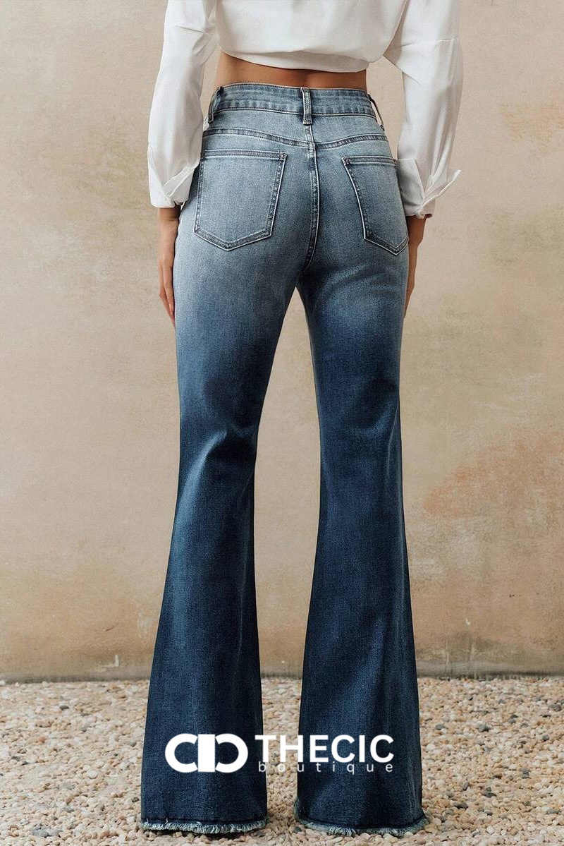 Rhinestone Embellished Gradient Wash Flare Jeans