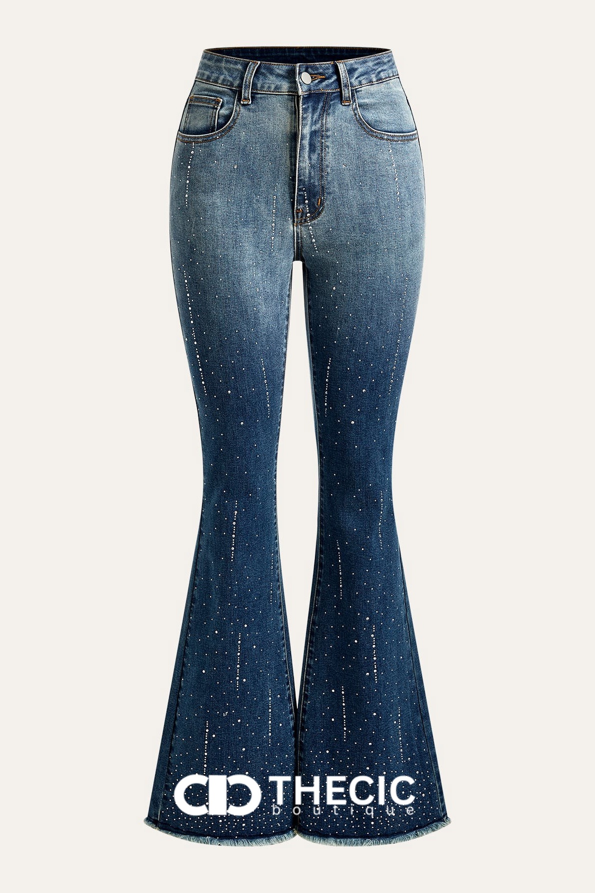 Rhinestone Embellished Gradient Wash Flare Jeans