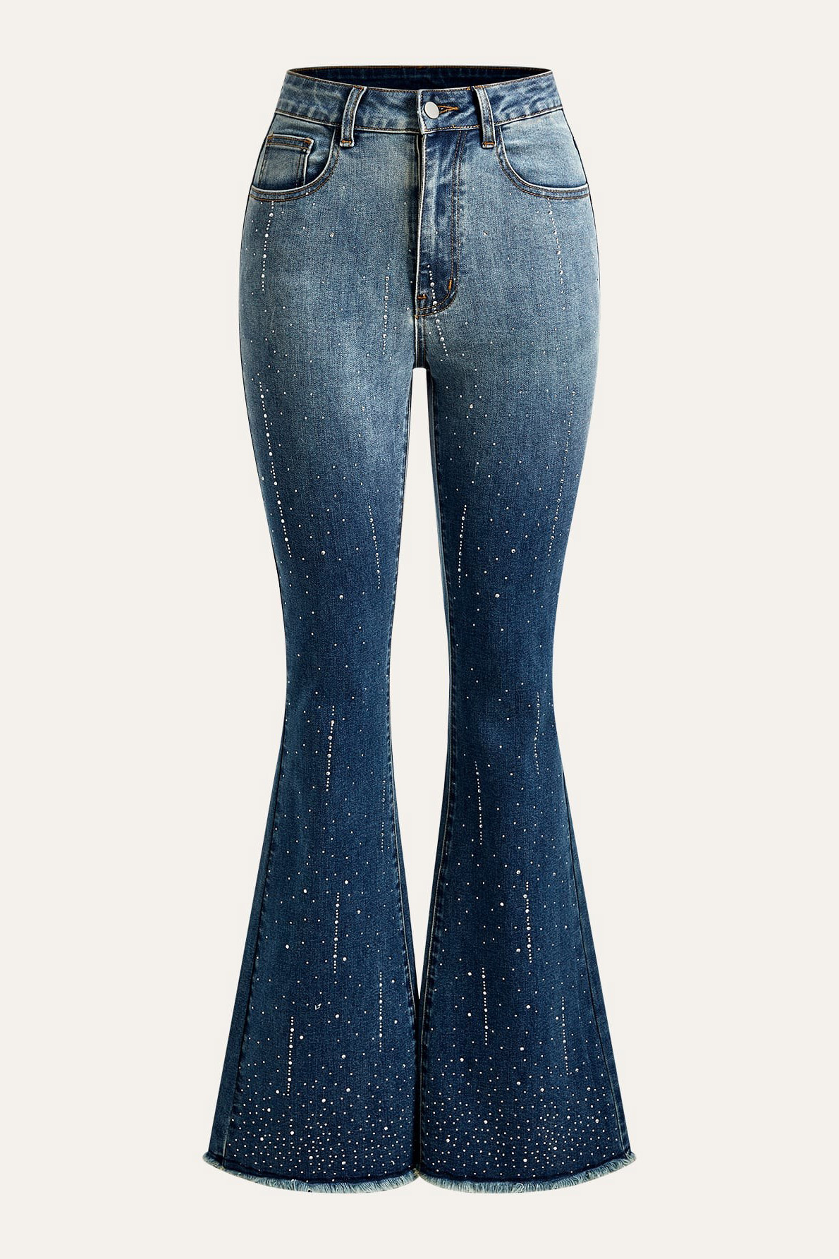 Rhinestone Embellished Gradient Wash Flare Jeans
