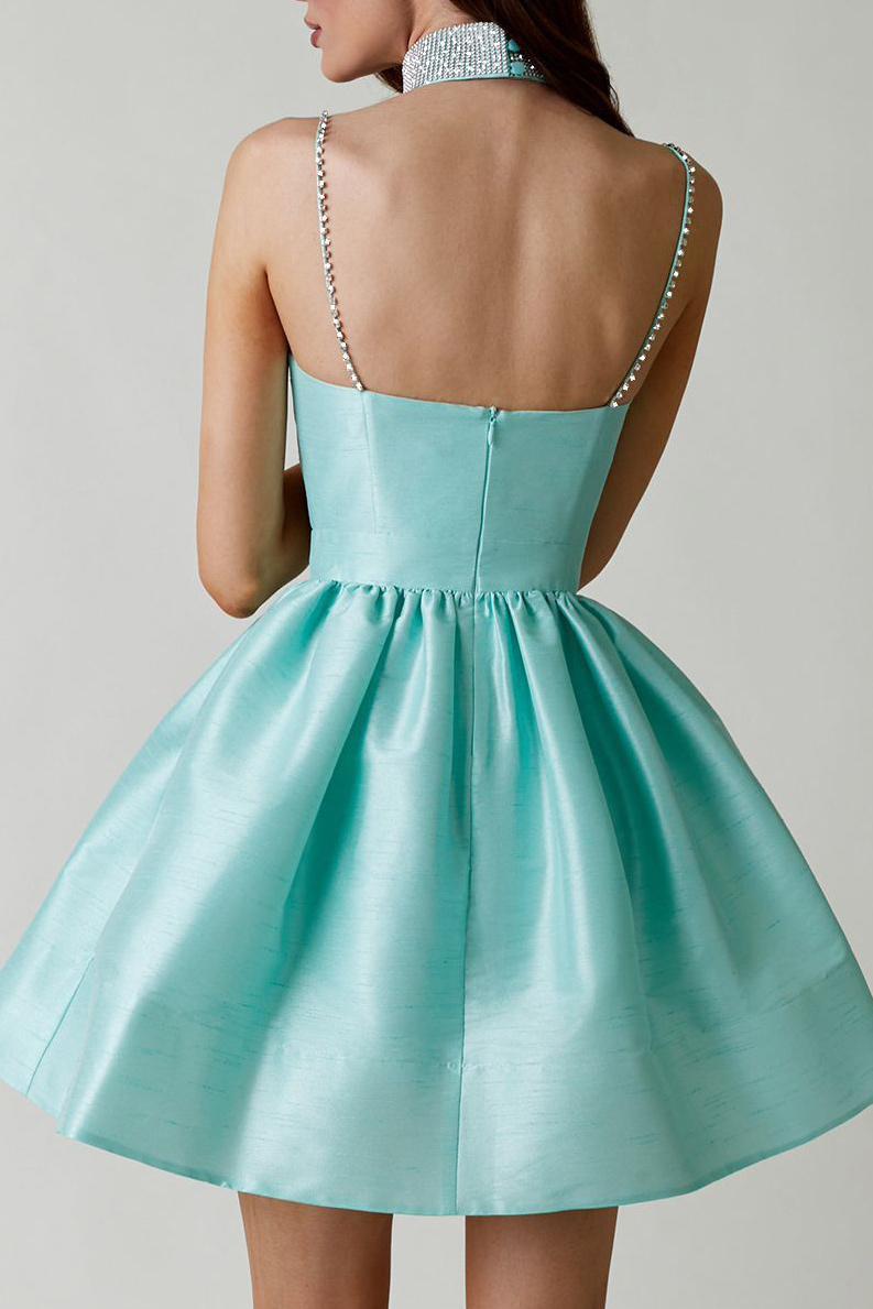 Rhinestone Strap Sweetheart Ruched Mini Dress