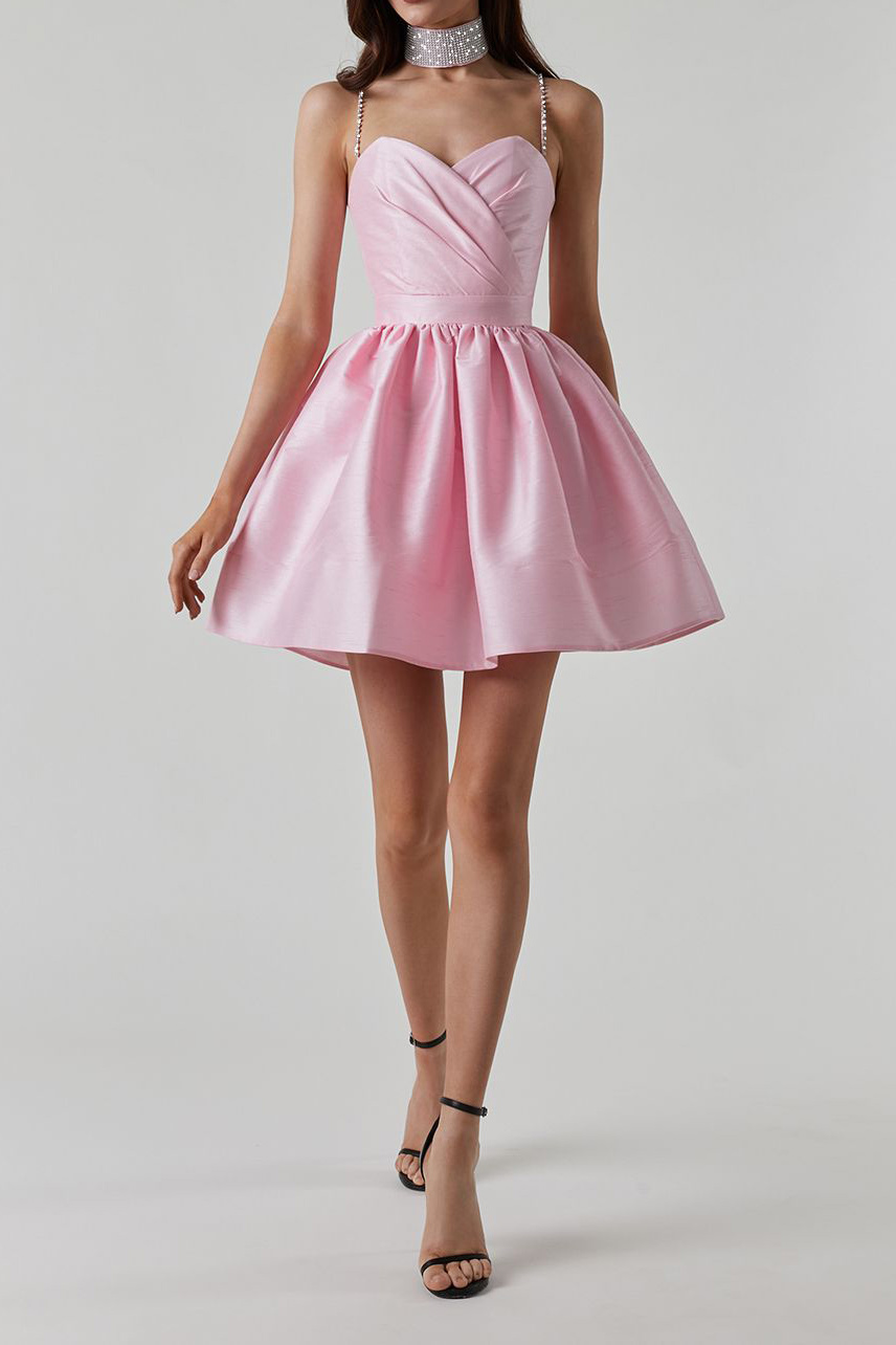 Rhinestone Strap Sweetheart Ruched Mini Dress
