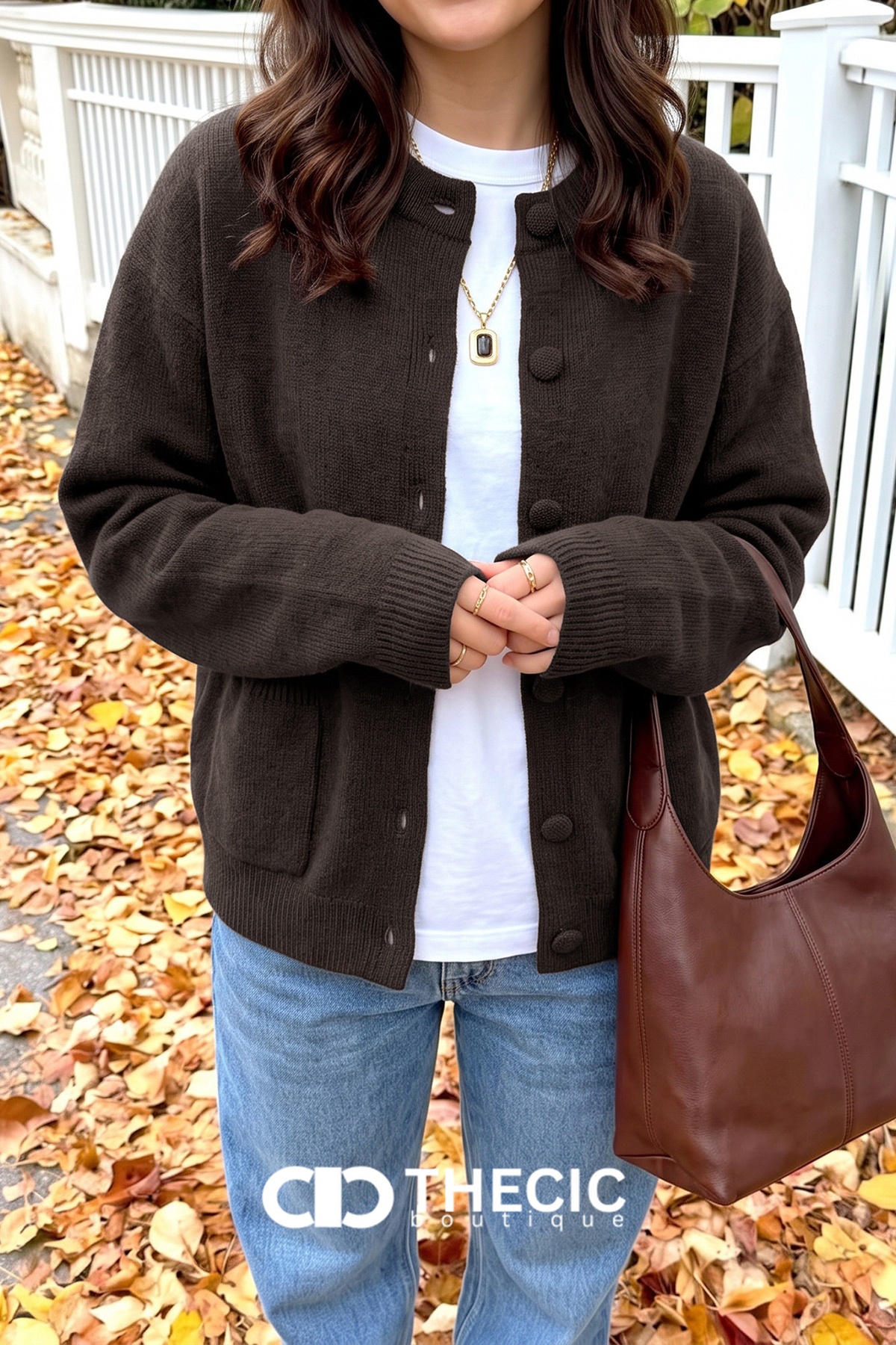 Ribbed Hem Button-Front Knit Cardigan
