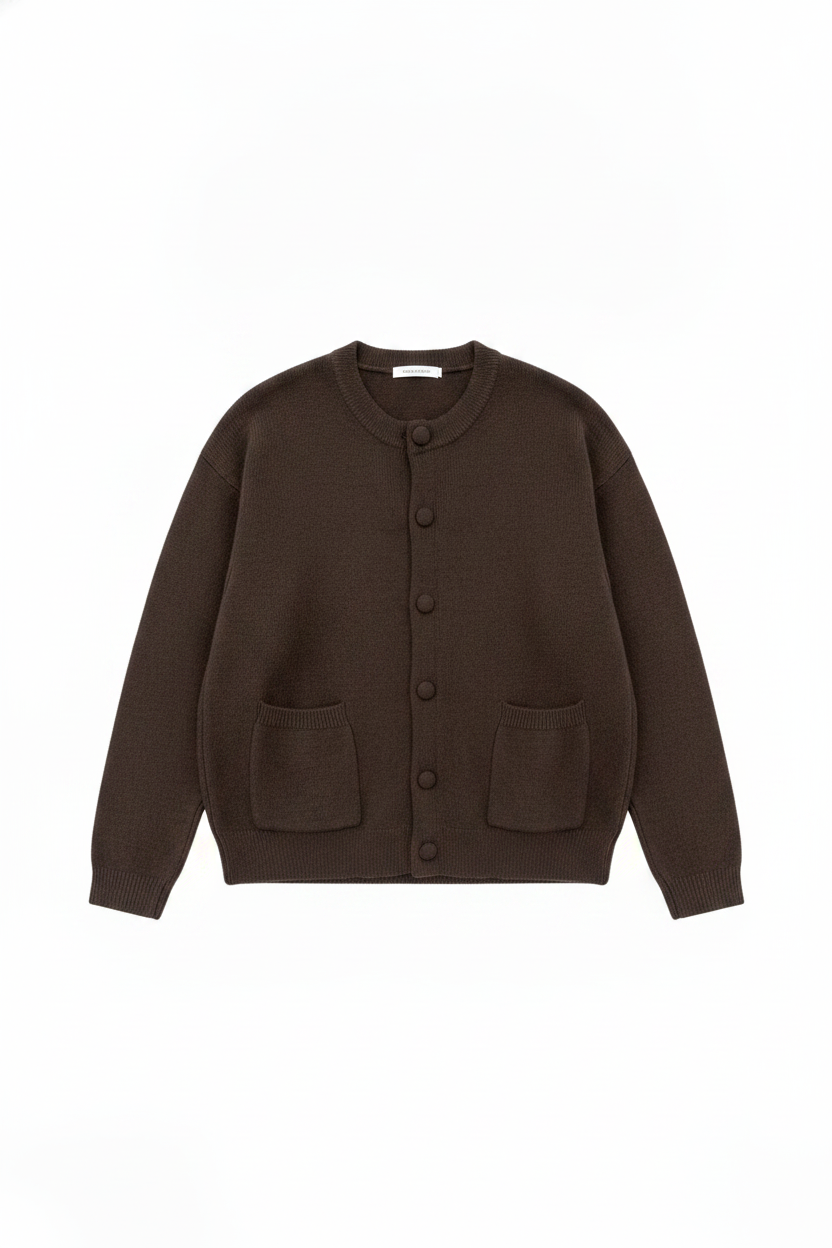 Ribbed Hem Button-Front Knit Cardigan
