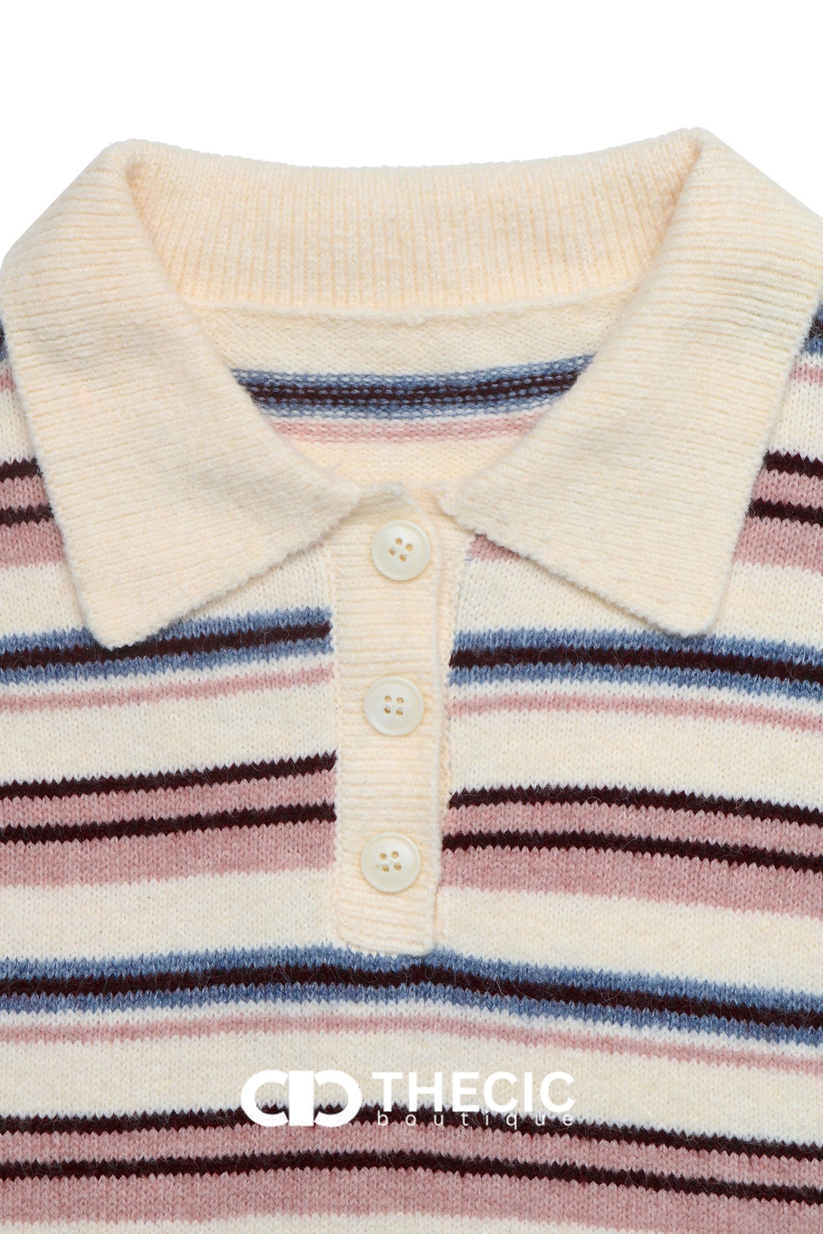 Ribbed Hem Striped Knit Polo Sweater