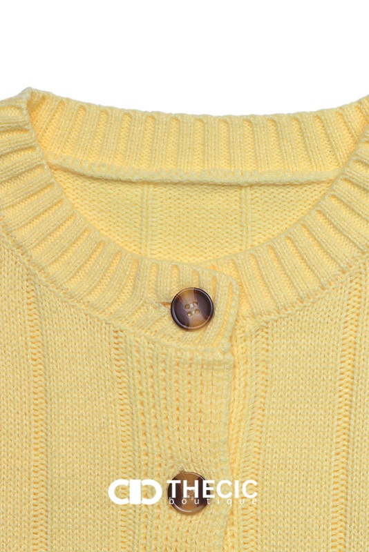 Ribbed Knit Button-Front Round Neck Cardigan