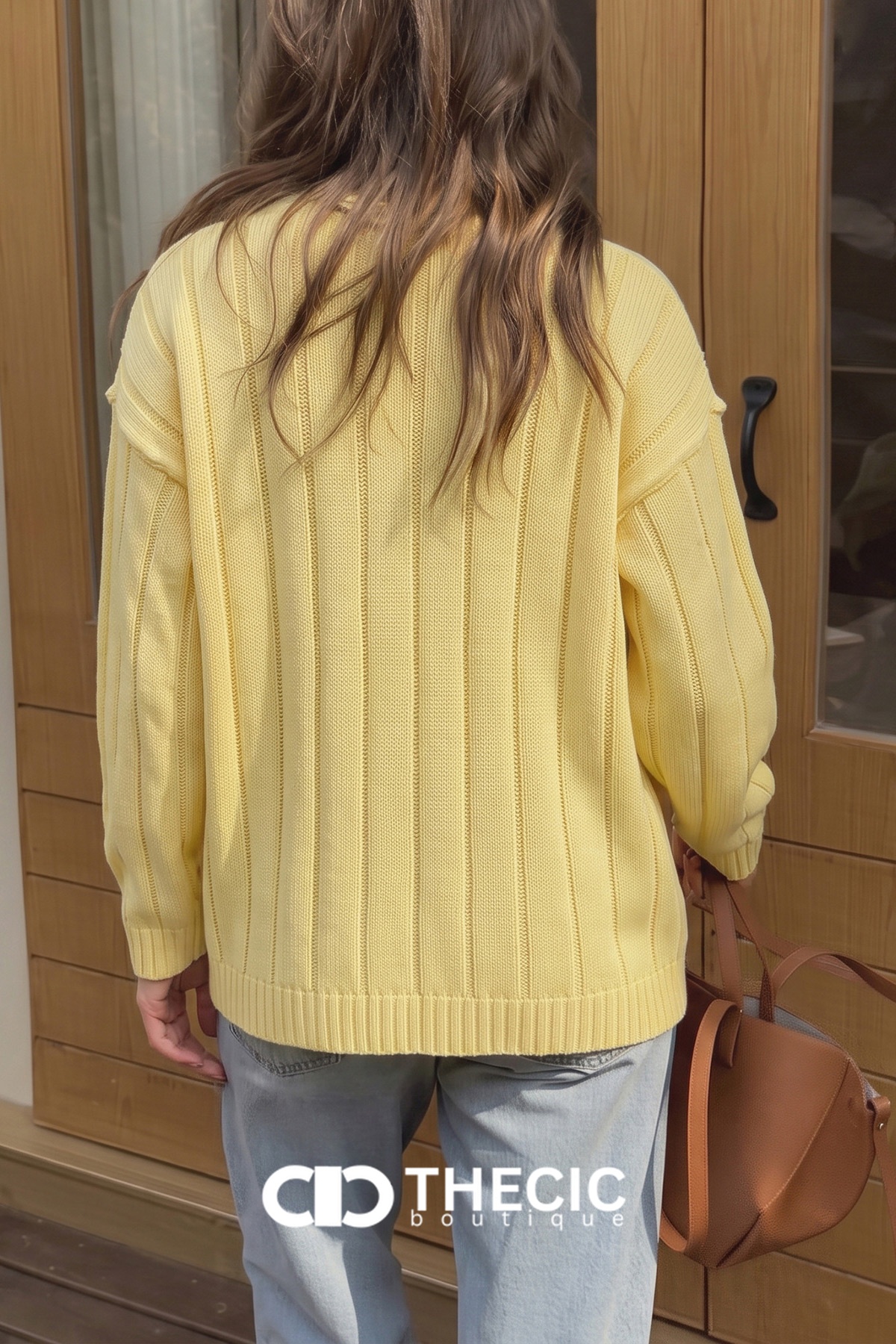 Ribbed Knit Button-Front Round Neck Cardigan