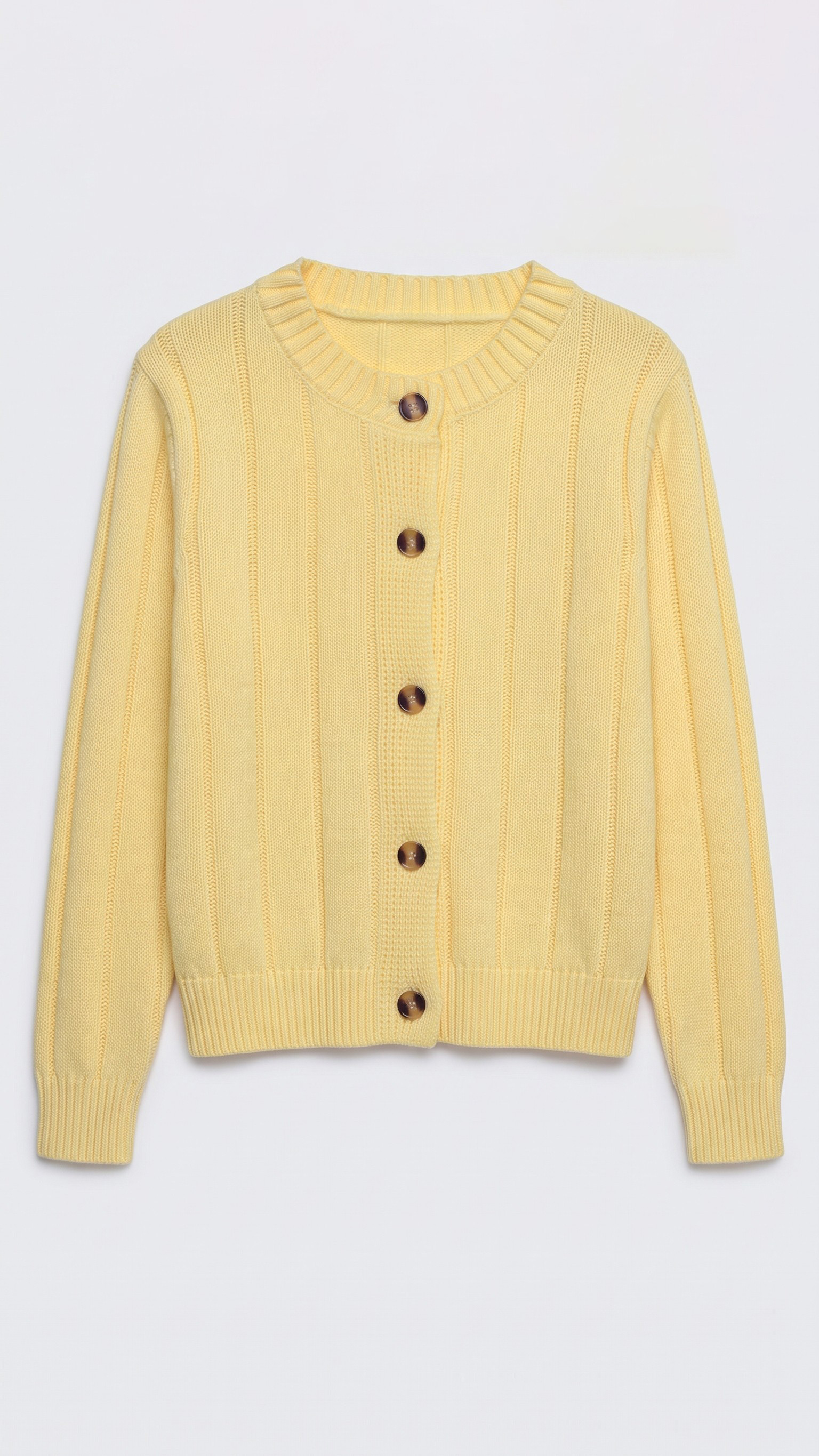 Ribbed Knit Button-Front Round Neck Cardigan