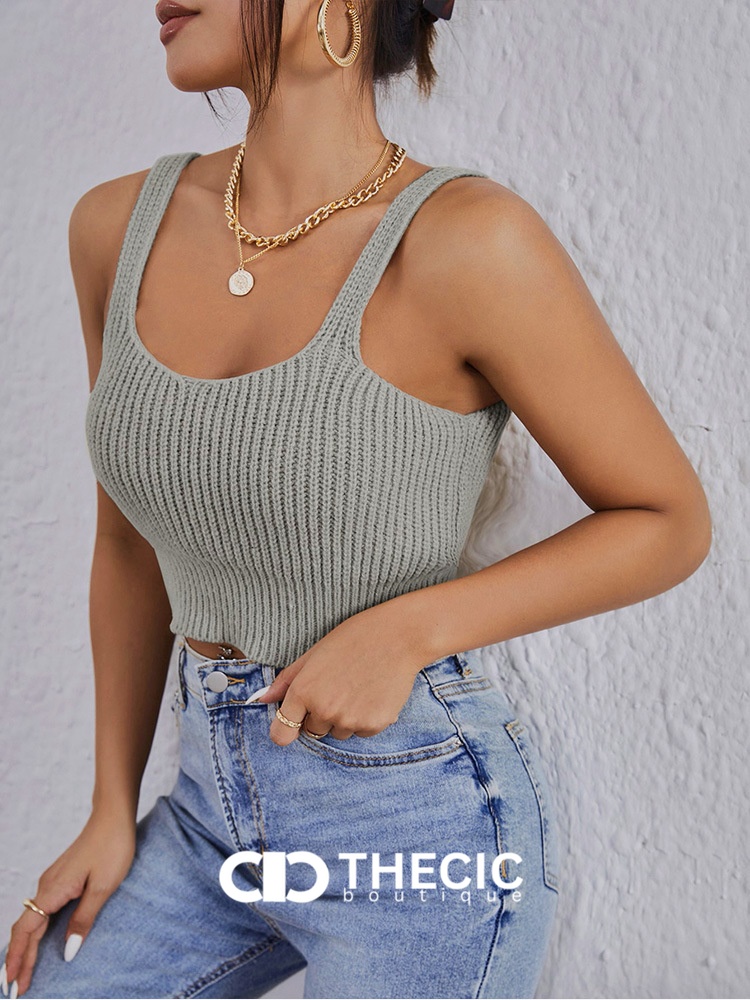 Ribbed Knit Crop Cami Cardigan Two-Piece Set