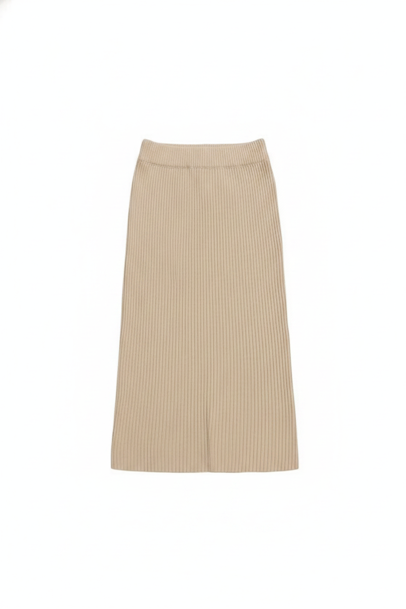 Ribbed Knit Elastic Waist Midi Skirt Two Piece Set