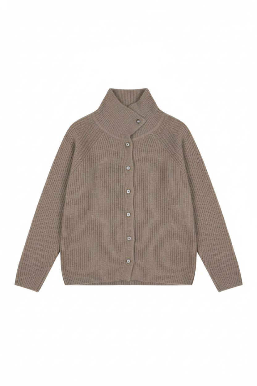 Ribbed Knit High Collar Button Cardigan