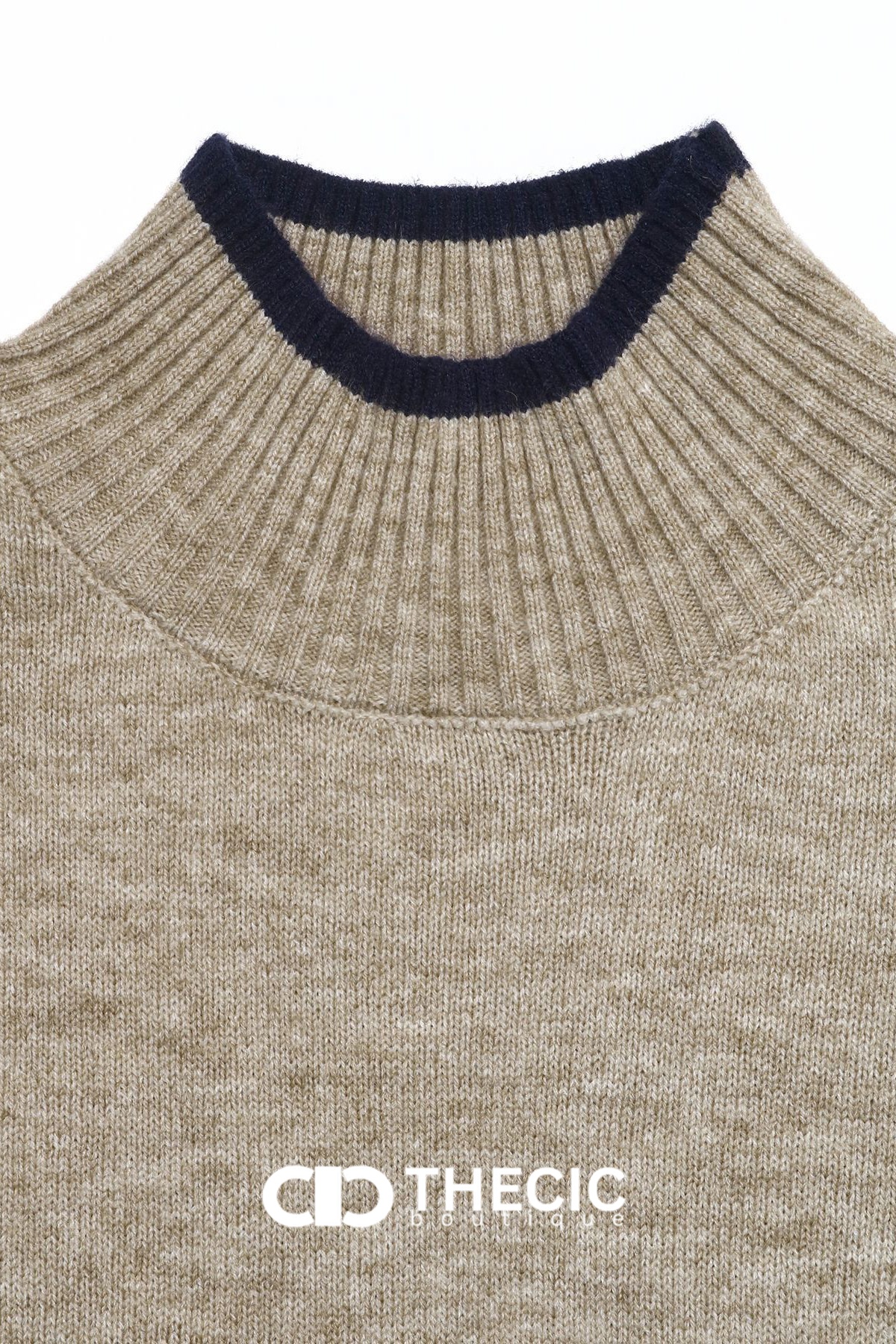 Ribbed Knit Mock Neck Contrast Trim Sweater