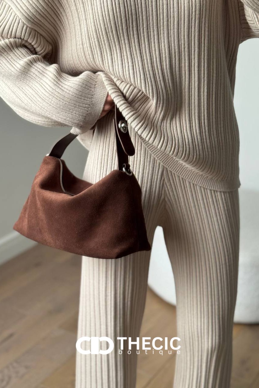 Ribbed Knit Oversized Sweater Wide-Leg Pants Scarf Set