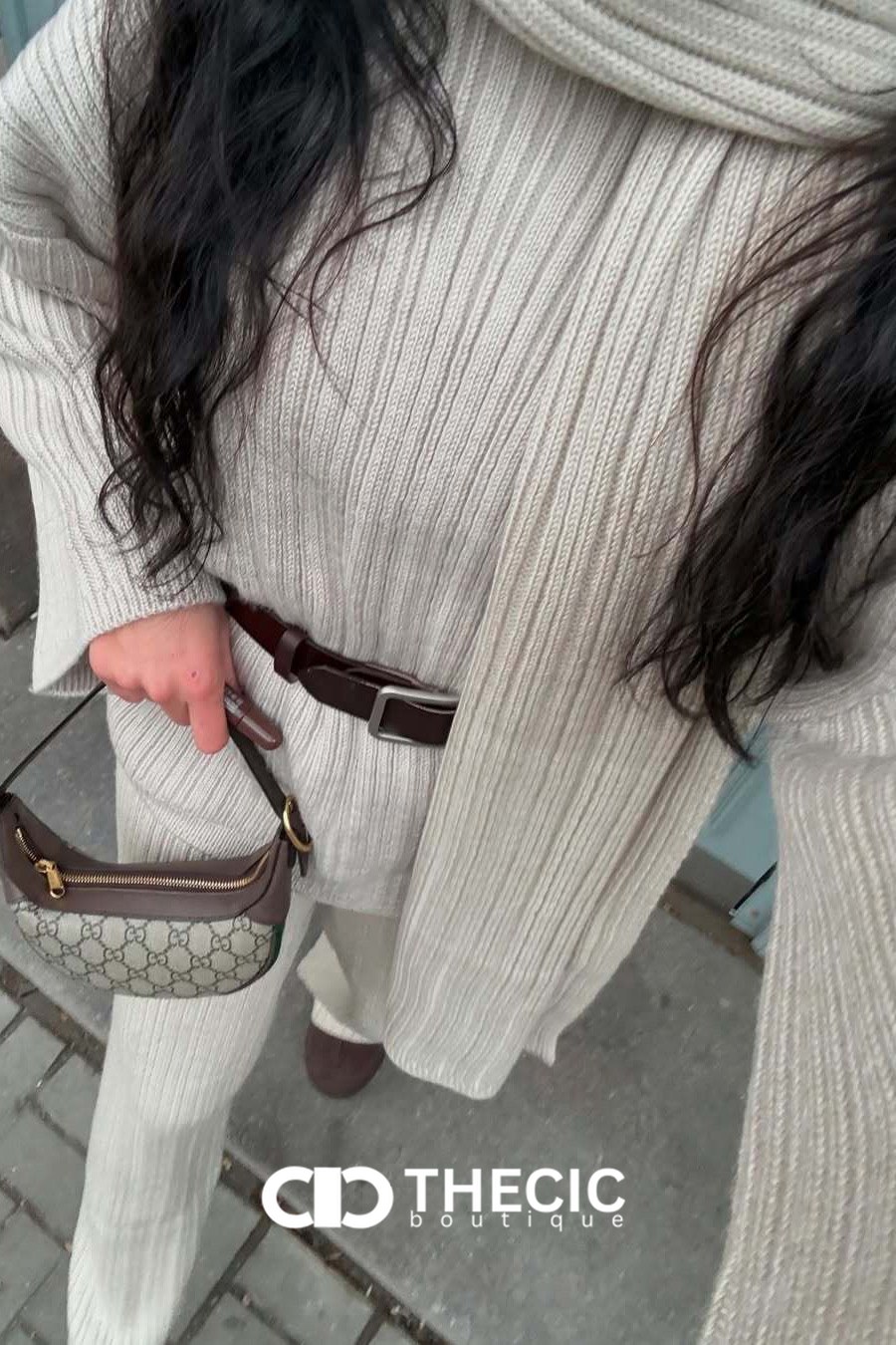 Ribbed Knit Oversized Sweater Wide-Leg Pants Scarf Set