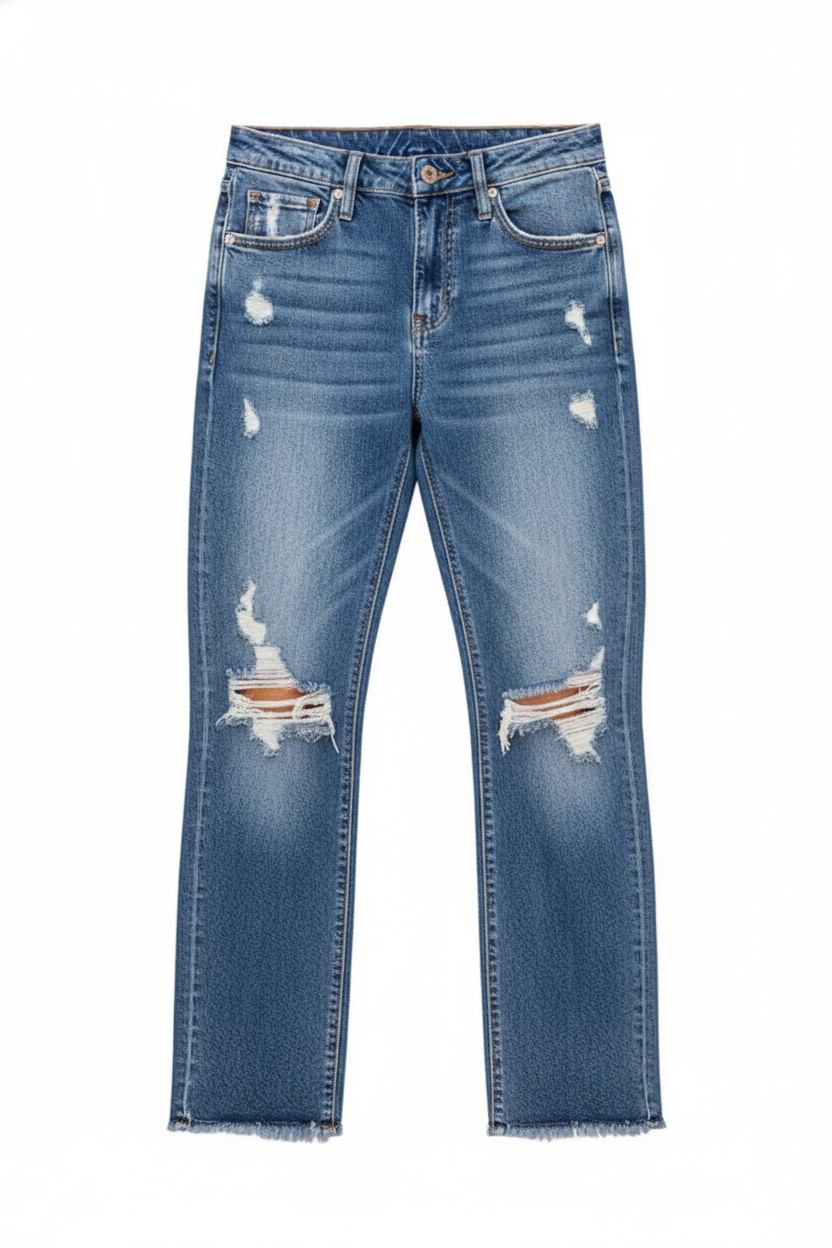 Ripped Distressed Straight Leg Jeans