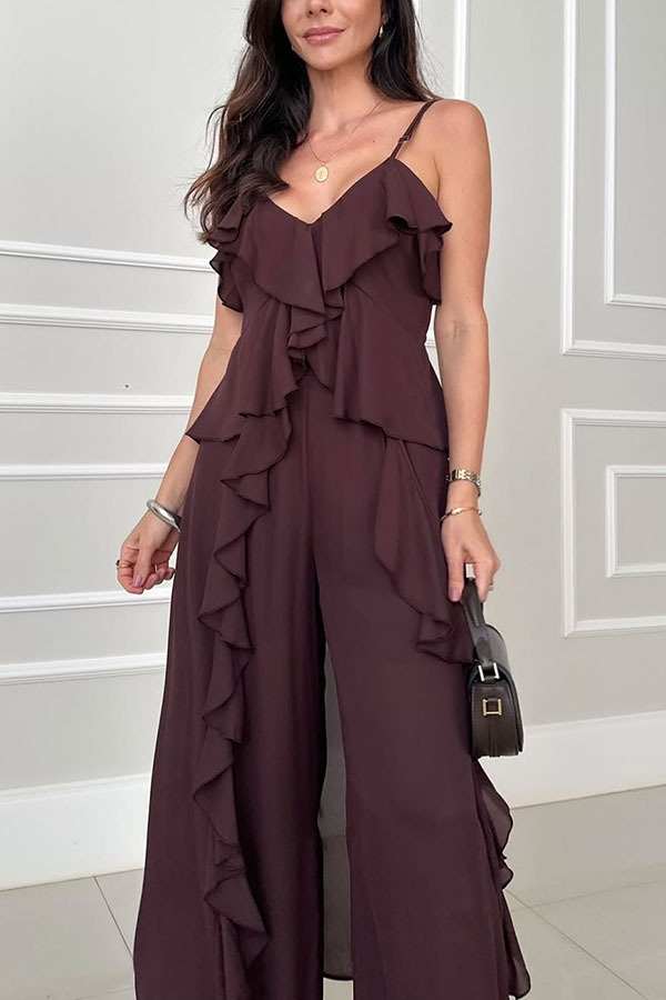 Ruffled Spaghetti Strap Wide-Leg Jumpsuit