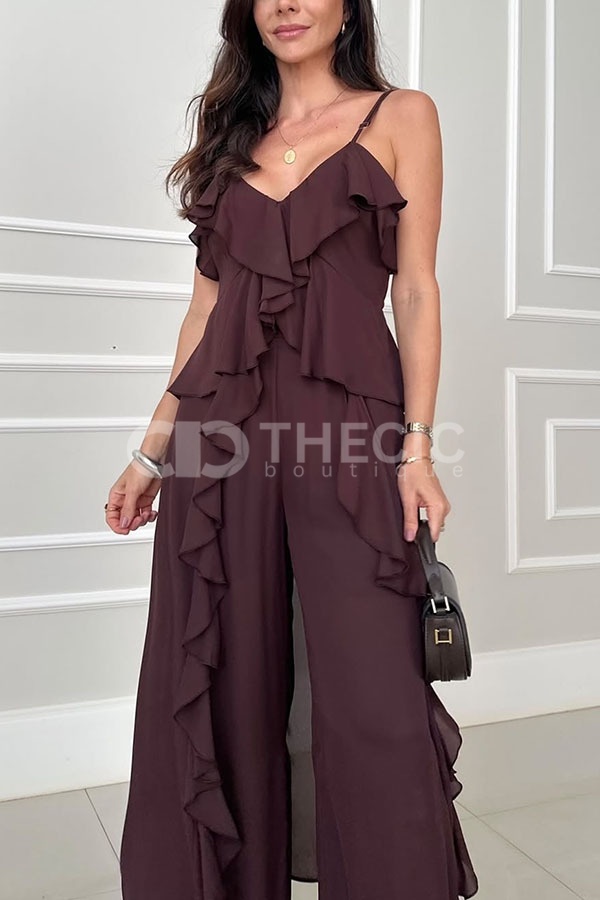 Ruffled Spaghetti Strap Wide-Leg Jumpsuit