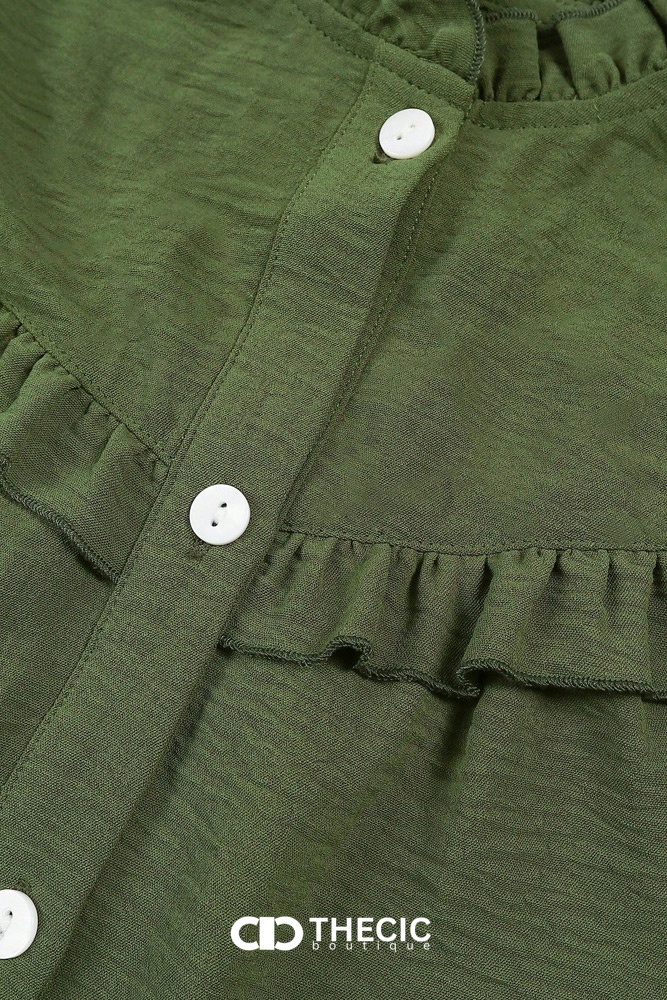 Ruffled Stand Collar Puff Sleeve Blouse