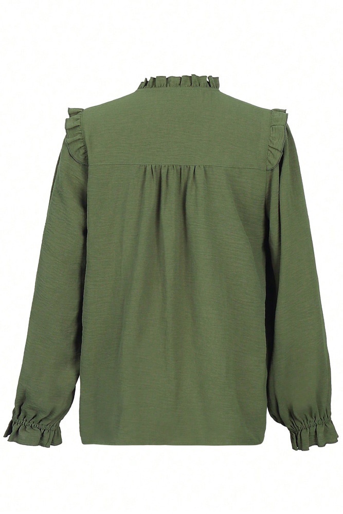 Ruffled Stand Collar Puff Sleeve Blouse