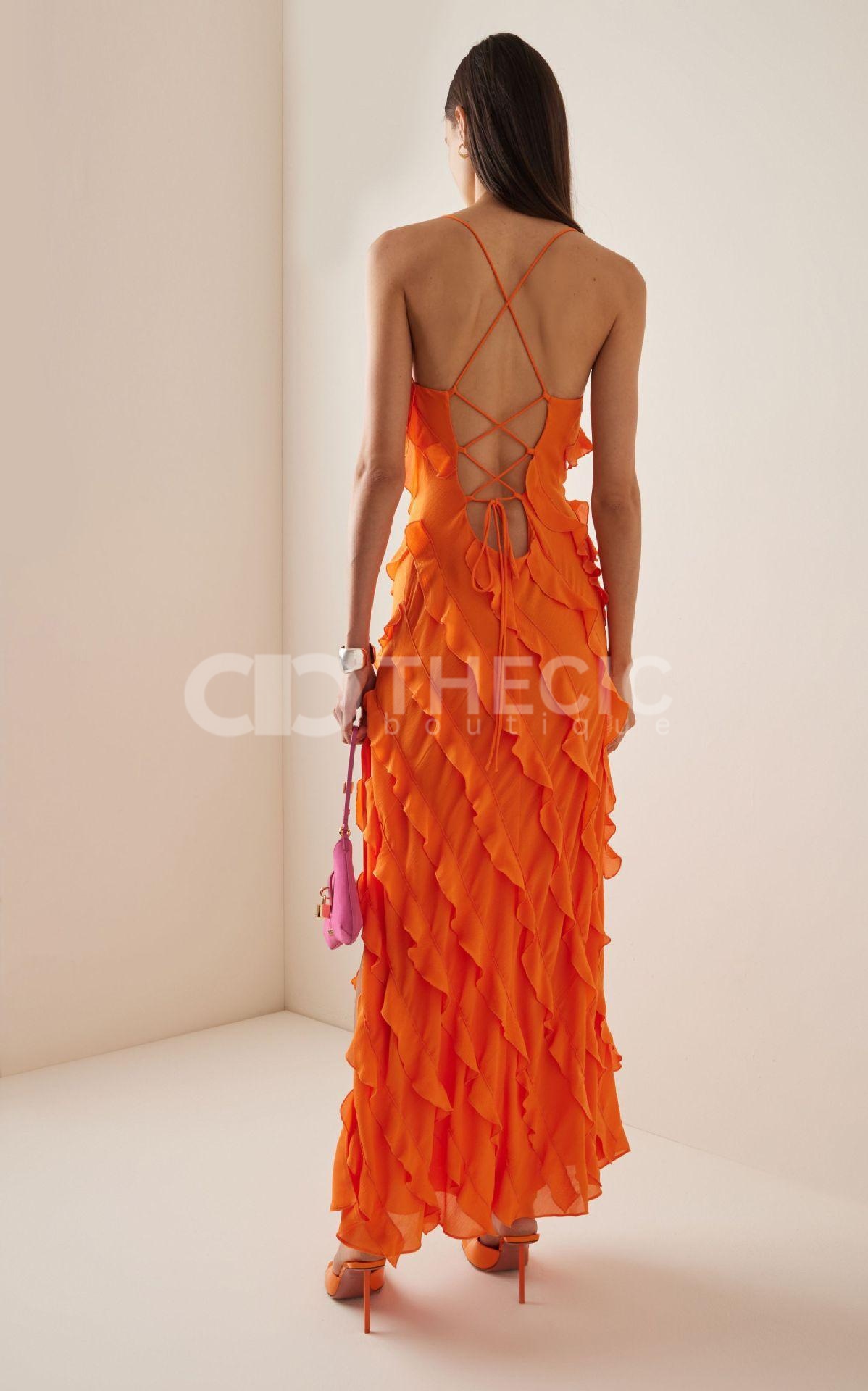 Ruffled Strappy Lace-Up Back Maxi Dress