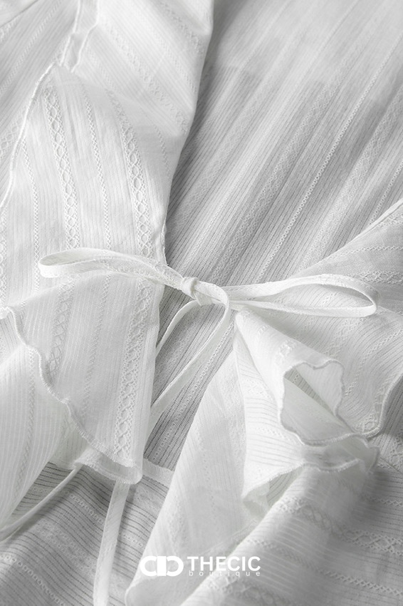 Ruffled V-Neck Tie-Front Sheer Blouse