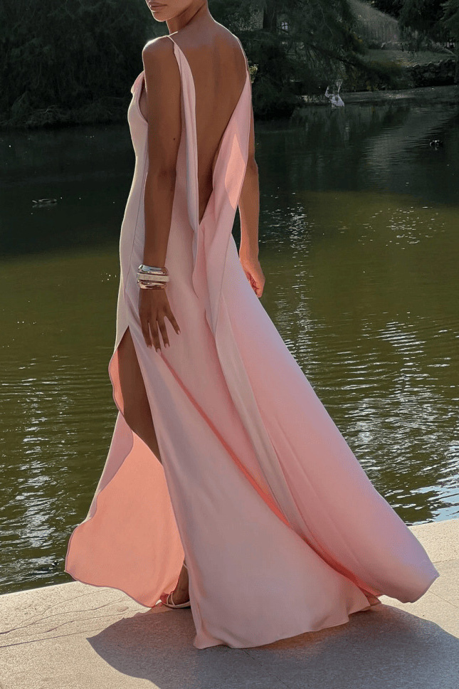 Satin Cowl Neck Draped Back Slip Maxi Dress