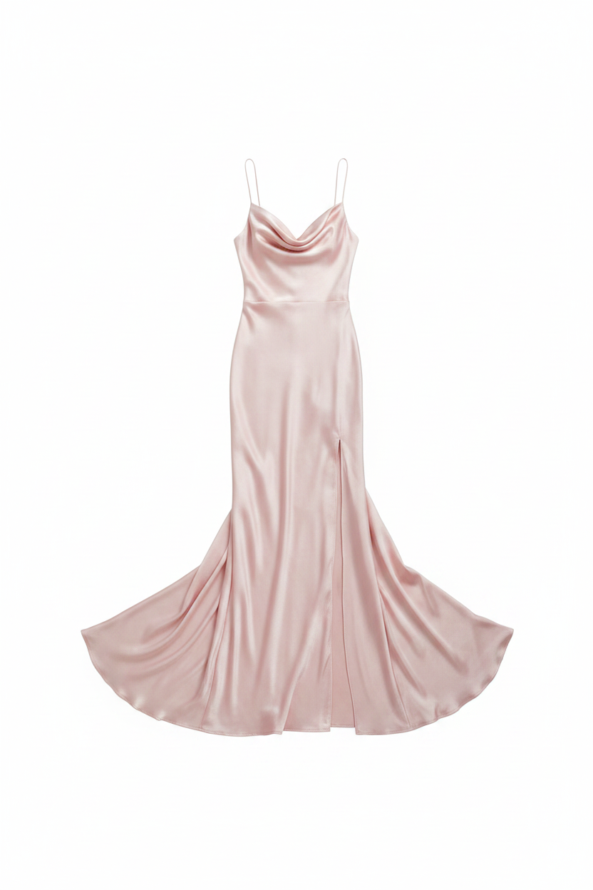 Satin Cowl Neck Draped Back Slip Maxi Dress