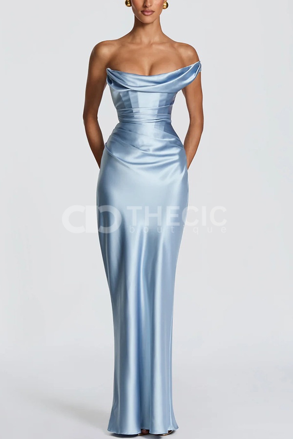 Satin Draped Corset Back Maxi Gown