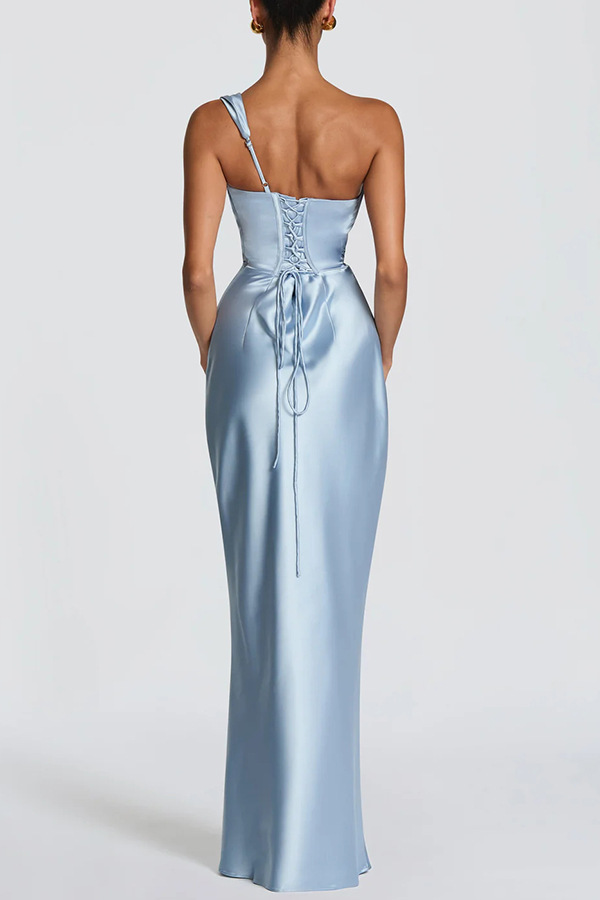 Satin Draped Corset Back Maxi Gown