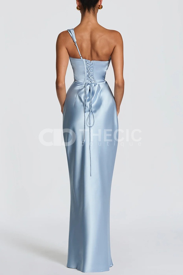 Satin Draped Corset Back Maxi Gown