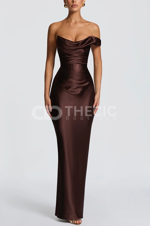 Satin Draped Corset Back Maxi Gown