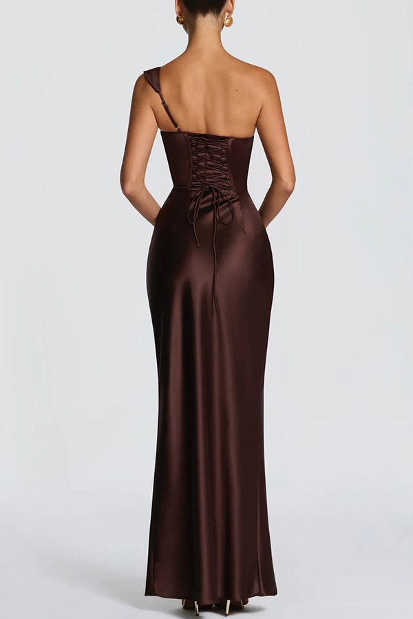Satin Draped Corset Back Maxi Gown