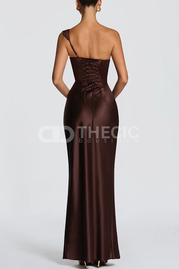 Satin Draped Corset Back Maxi Gown