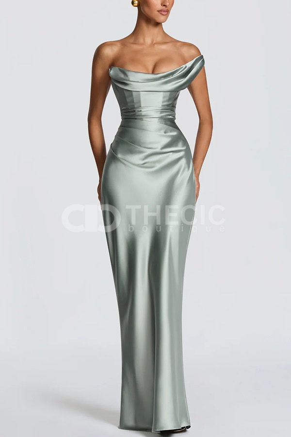 Satin Draped Corset Back Maxi Gown