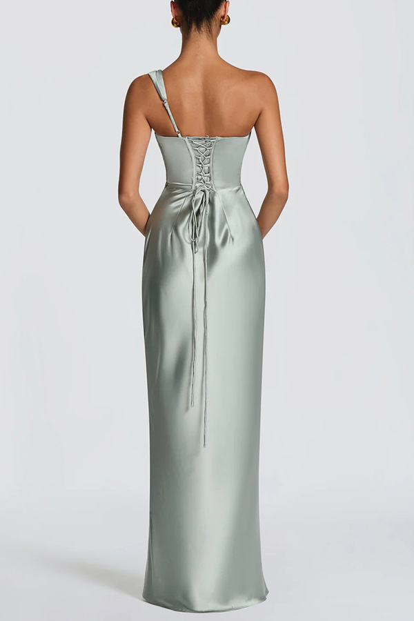 Satin Draped Corset Back Maxi Gown