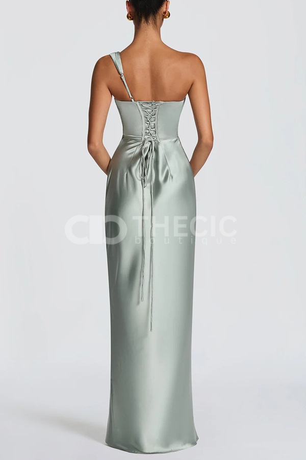 Satin Draped Corset Back Maxi Gown
