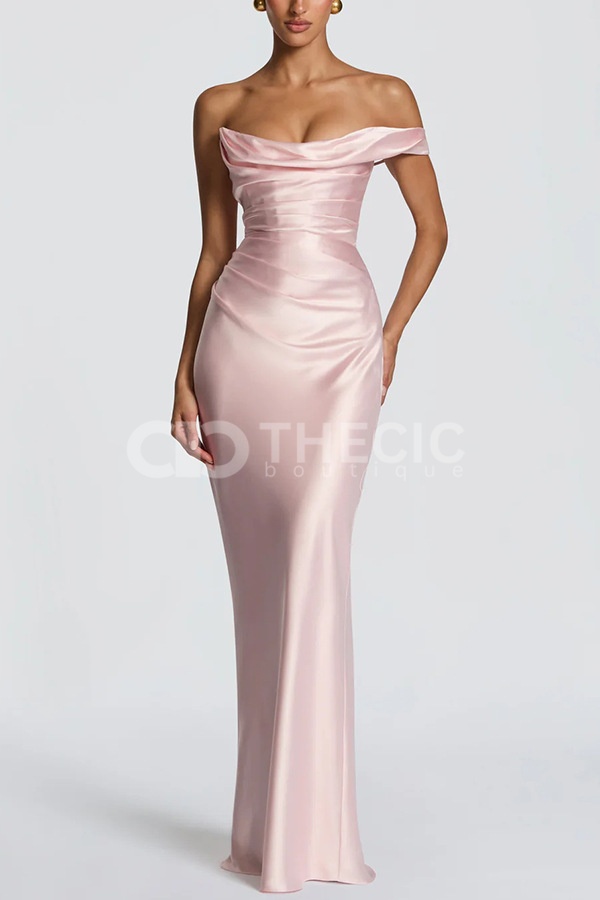 Satin Draped Corset Back Maxi Gown
