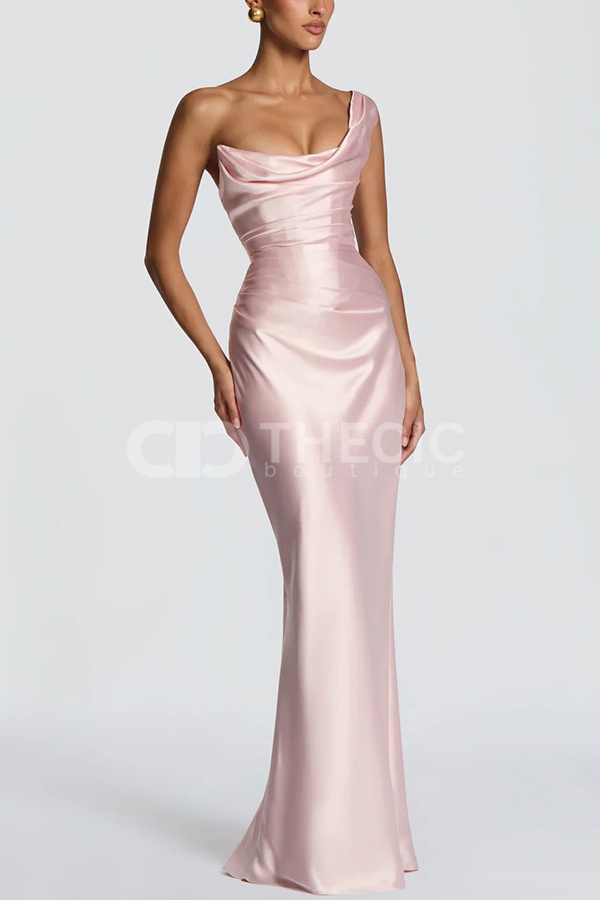 Satin Draped Corset Back Maxi Gown