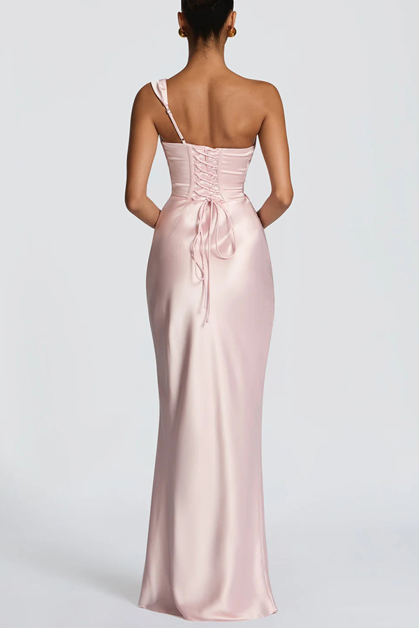 Satin Draped Corset Back Maxi Gown
