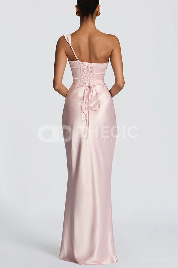 Satin Draped Corset Back Maxi Gown