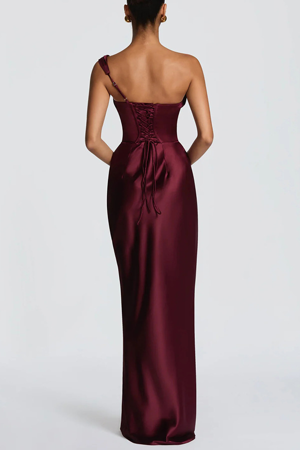 Satin Draped Corset Back Maxi Gown