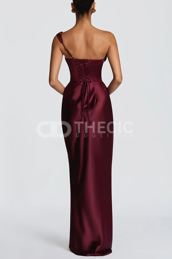 Satin Draped Corset Back Maxi Gown