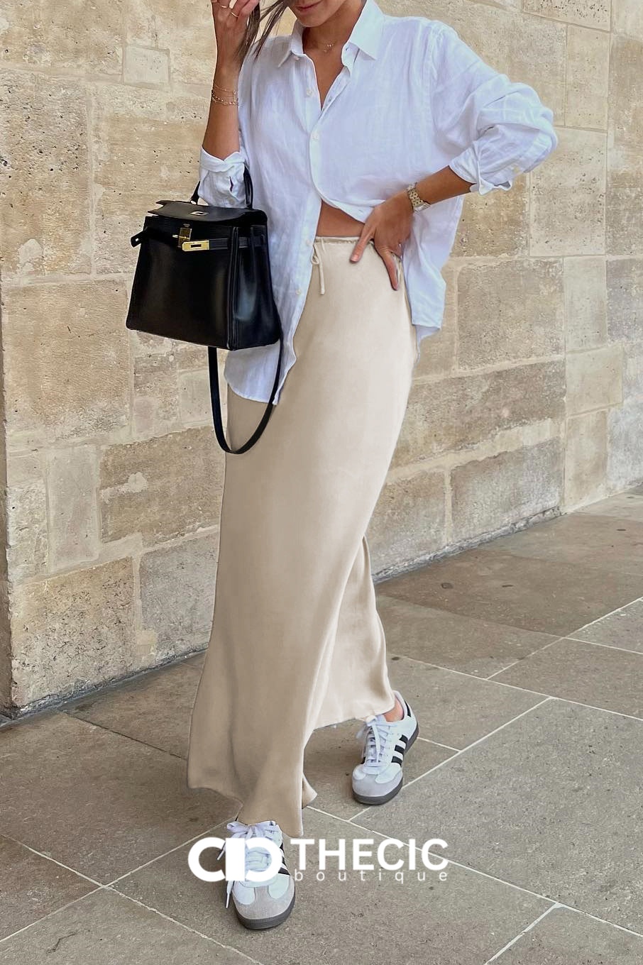 Satin Drawstring Waist Slip Maxi Skirt