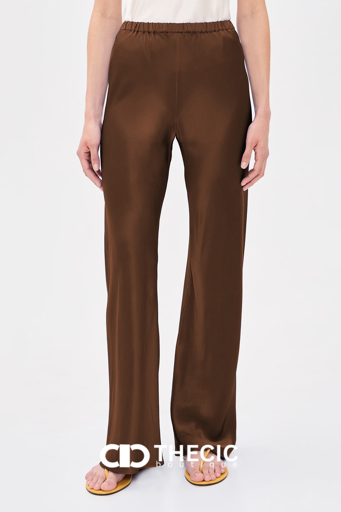 Satin Elastic Waist Wide-Leg Pants