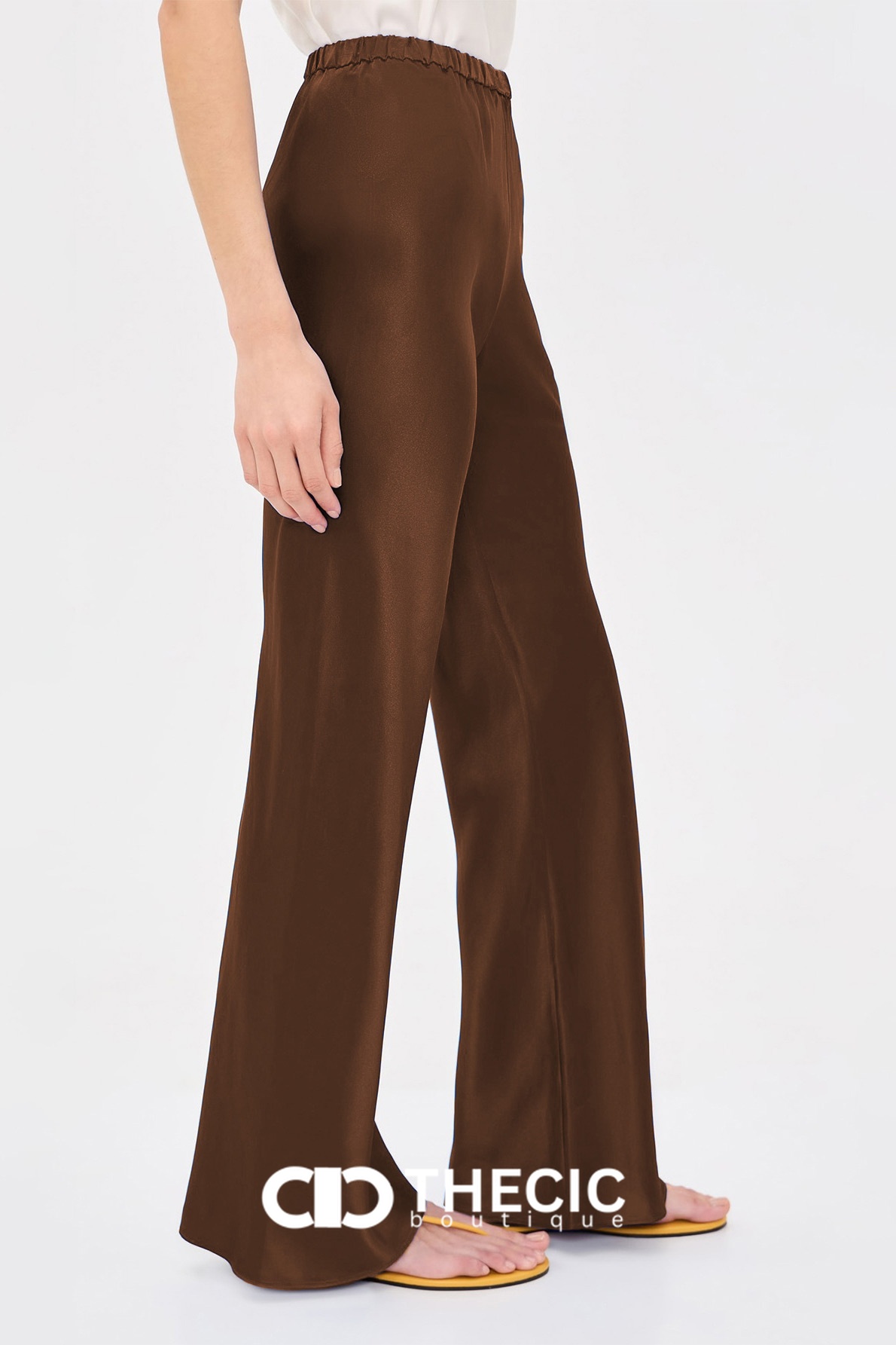 Satin Elastic Waist Wide-Leg Pants