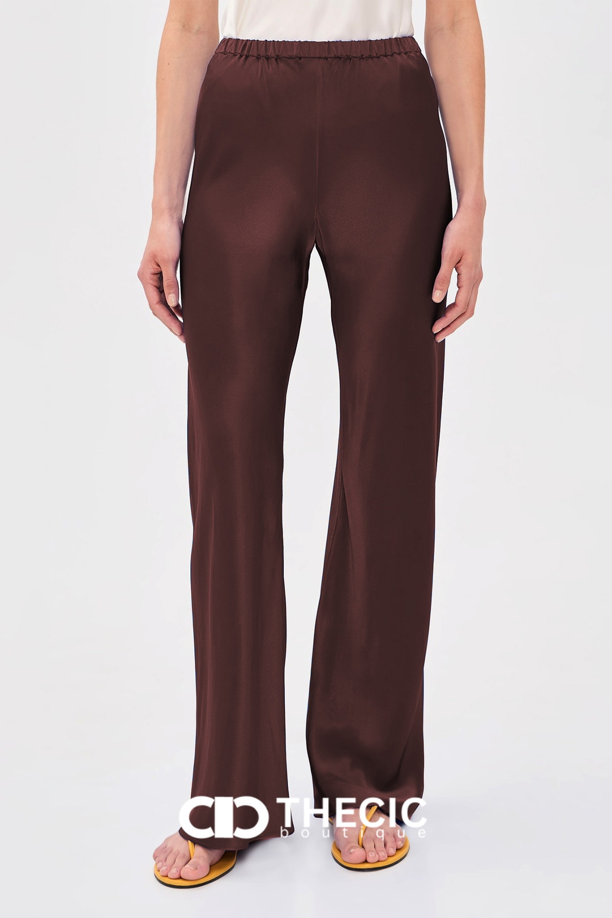 Satin Elastic Waist Wide-Leg Pants